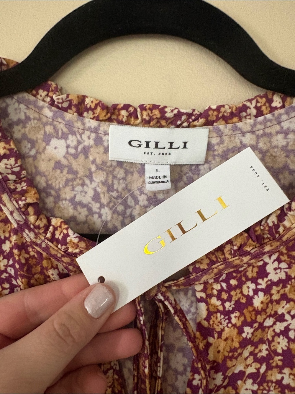 Gilli Stitch Fix Women's Large Burgundy Yellow Floral Long Sleeve Boho Dress - Picture 2 of 10